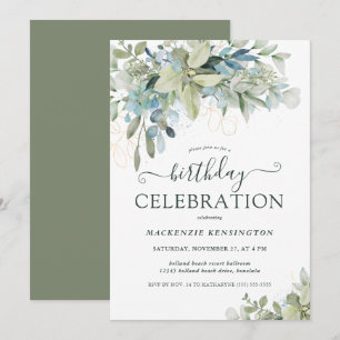 Elegant Eucalyptus Greenery Birthday Celebration Inbjudningar
