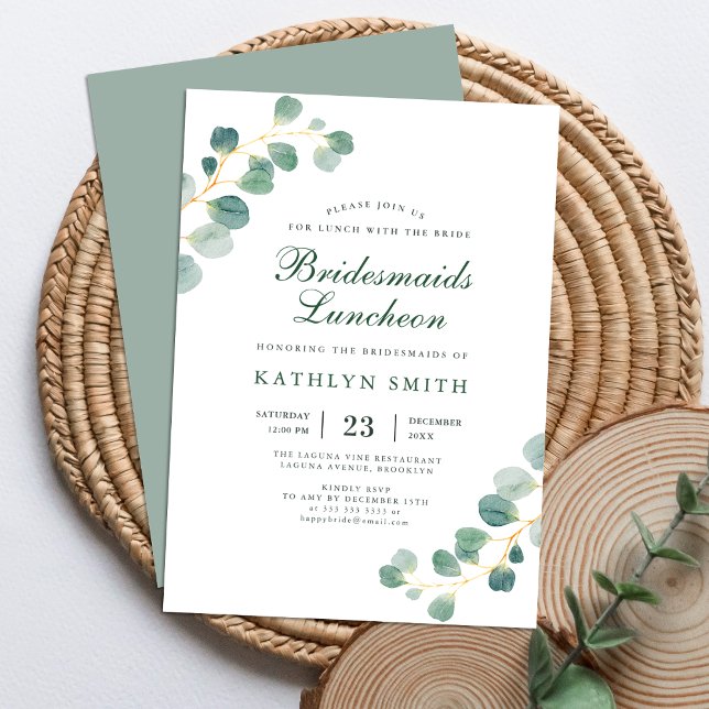 Elegant Eucalyptus Greenery Bridesmaids Luncheon Inbjudningar (Skapare uppladdad)