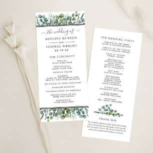 Elegant Eucalyptus Greenery Bröllop Ceremony Program