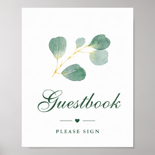 Elegant Eucalyptus Greenery Bröllop Guestbook-teck Poster