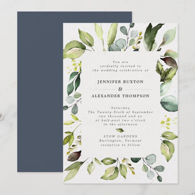 Elegant Eucalyptus Greenery Bröllop Inbjudningar (Fram/baksida)