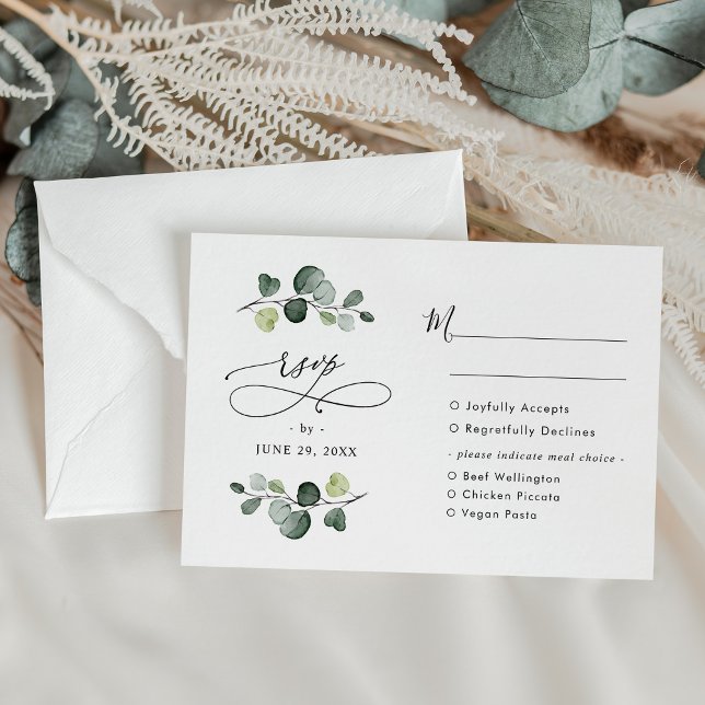 Elegant Eucalyptus Greenery Bröllop Meal Options OSA Kort (Skapare uppladdad)