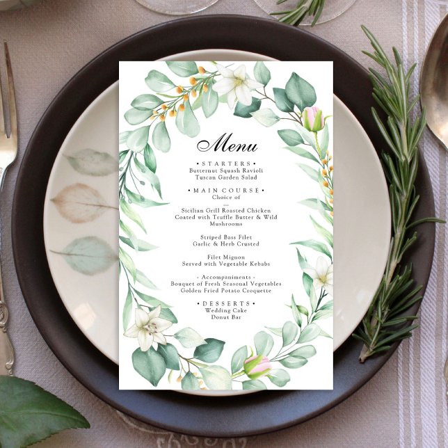 Elegant Eucalyptus Greenery Bröllop Menu (Skapare uppladdad)
