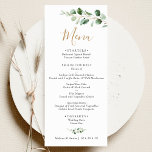 Elegant Eucalyptus Greenery Bröllop Meny<br><div class="desc">Det här anpassadet Menu är designat att samordna med vår Moody Grey bröllop-samling och har grönt eucalyptus vattenfärgsblad accentuerad med ett guld geometriskt ram på baksidan. Om du vill göra avancerade ändringar går du till alternativet "Klicka för att anpassa ytterligare" under Anpassa den här mallen.</div>