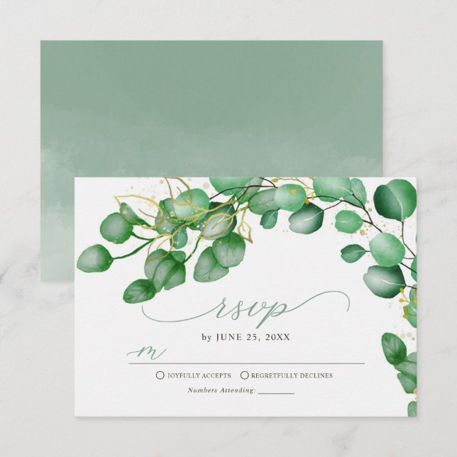 Elegant Eucalyptus Greenery Bröllop OSA Kort (Fram/baksida)