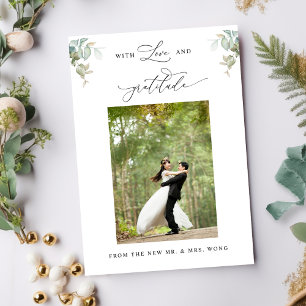Elegant Eucalyptus Greenery Bröllop Photo Tack Kort