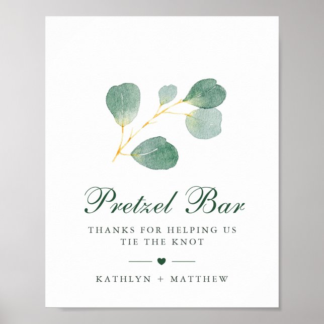 Elegant Eucalyptus Greenery Bröllop Pretzel Pub Poster (Skapare uppladdad)