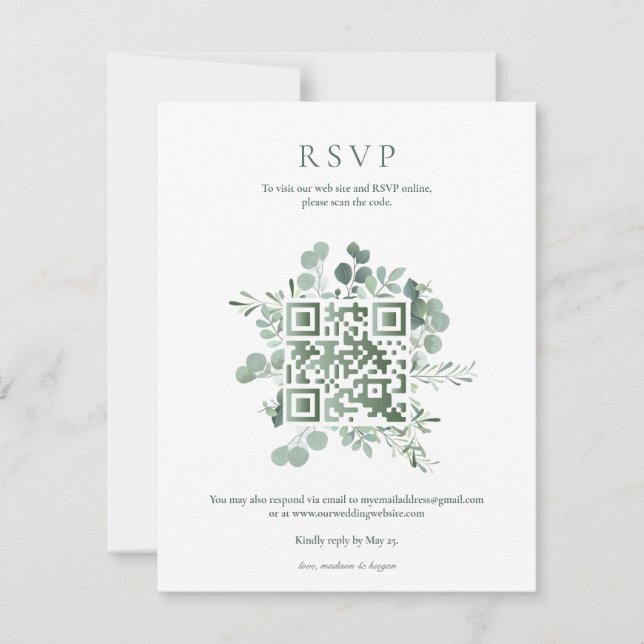 Elegant Eucalyptus Greenery Bröllop QR Code OSA Inbjudningar (Framsida)