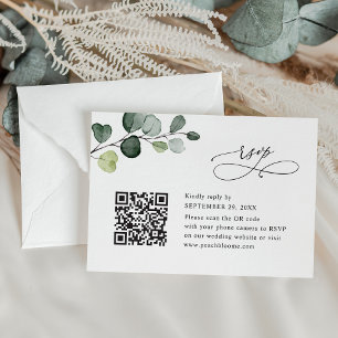 Elegant Eucalyptus Greenery Bröllop QR-kod OSA Kort