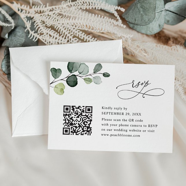 Elegant Eucalyptus Greenery Bröllop QR-kod OSA Kort (Skapare uppladdad)