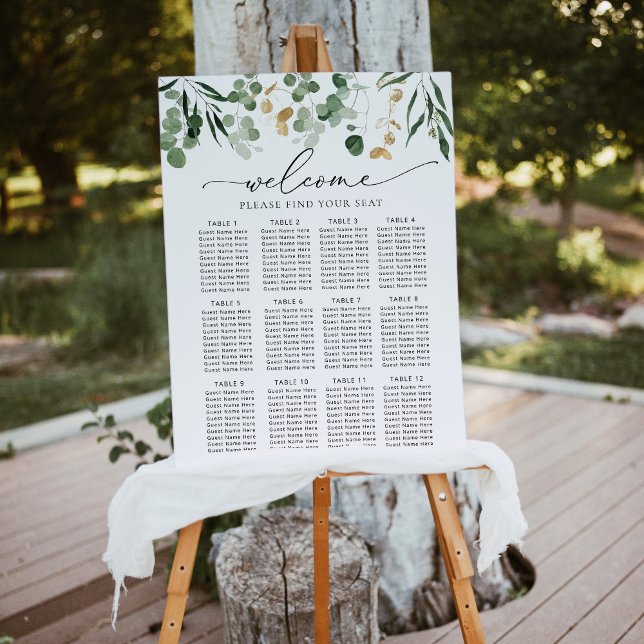 Elegant eucalyptus greenery bröllop-sätesdiagram poster (Skapare uppladdad)