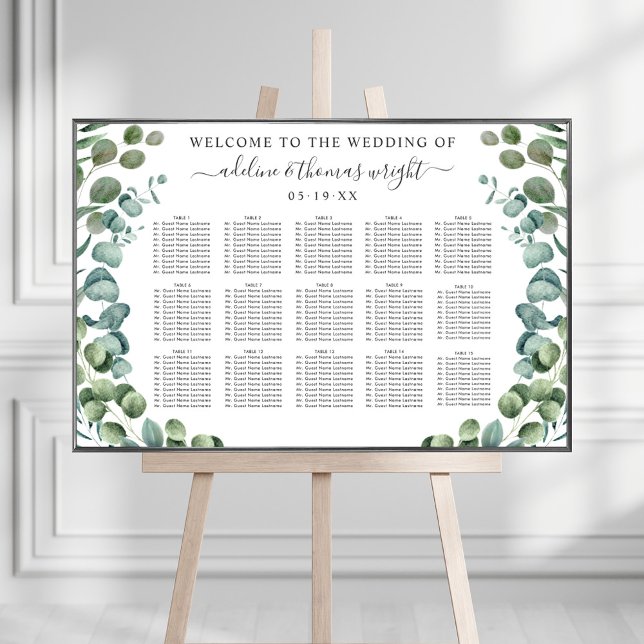 Elegant Eucalyptus Greenery Bröllop Seating Poster (Skapare uppladdad)