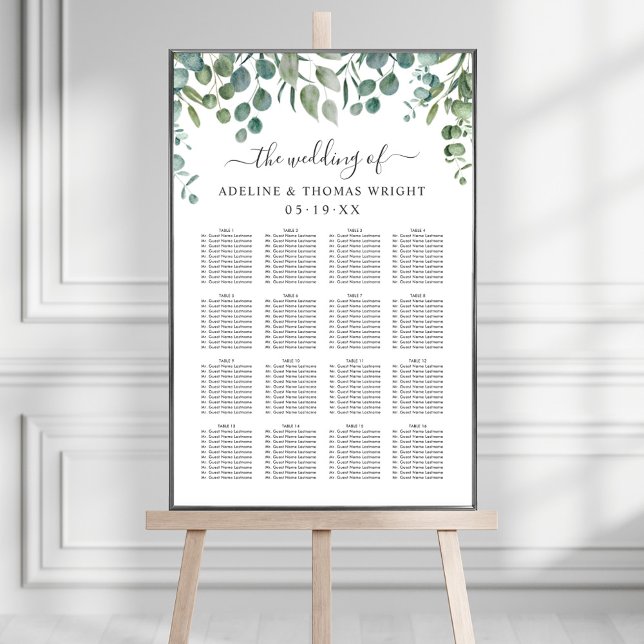 Elegant Eucalyptus Greenery Bröllop Seating Poster (Skapare uppladdad)
