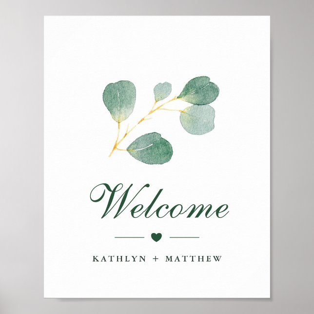 Elegant Eucalyptus Greenery Bröllop Välkommen Poster (Skapare uppladdad)