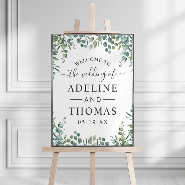 Elegant Eucalyptus Greenery Bröllop Välkommen Poster (Skapare uppladdad)