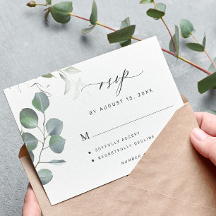 Elegant eucalyptus greenery chic bröllop OSA kort