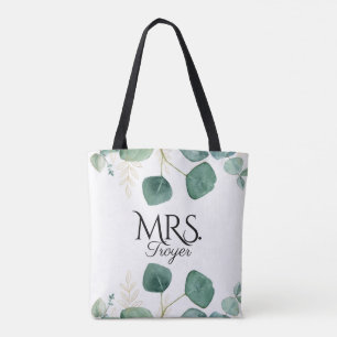 Elegant Eucalyptus Greenery Custom Name Bride Tygkasse