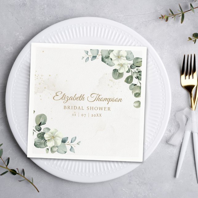 Elegant Eucalyptus Greenery Elegant Bridal Shower Pappersservett (Skapare uppladdad)