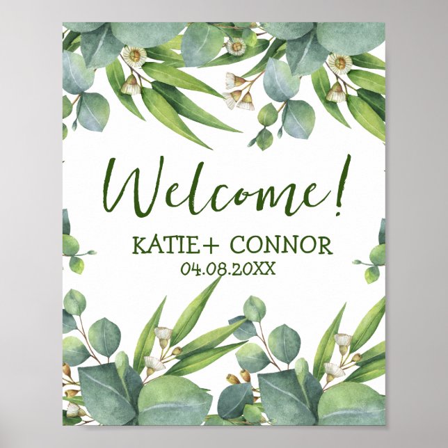 Elegant Eucalyptus Greenery Favor Välkomstgäst Poster (Framsidan)