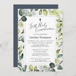 Elegant Eucalyptus Greenery First Heliga Communion Inbjudningar