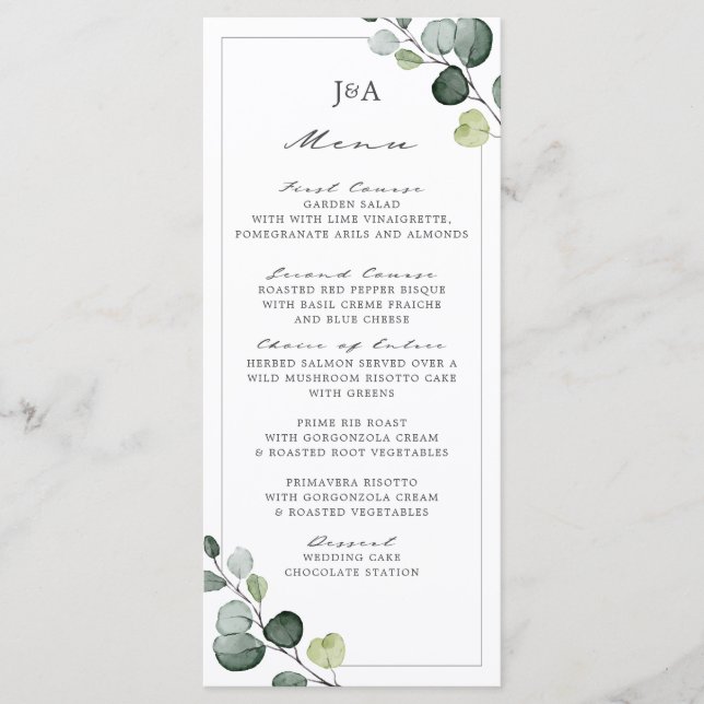 Elegant Eucalyptus Greenery Four Course Meny (Framsida)