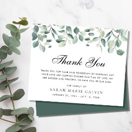 Elegant Eucalyptus Greenery Funeral Tack you Card