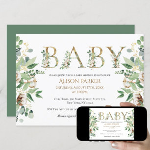 Elegant Eucalyptus Greenery Guld Alphabet Inbjudningar