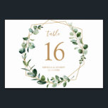 Elegant Eucalyptus Greenery Guld Bordsnumren Bordsnummer<br><div class="desc">Designat att samordna med vår Moody Grey bröllop-samling har det här anpassade Bordsnummer-kortet ett guld-geometriskt ram accenterat med vattenfärgen eucalyptus greenery grenar,  med guld och grått-text. Om du vill göra avancerade ändringar väljer du alternativet "Klicka för att anpassa ytterligare" under Anpassa den här mallen.</div>