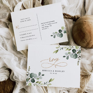 Elegant Eucalyptus Greenery Guld Bröllop OSA Vykort