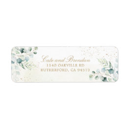 Elegant Eucalyptus Greenery Guld Bröllop Returadress Etikett