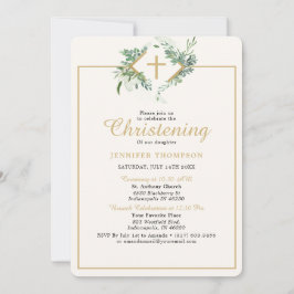 Elegant Eucalyptus Greenery Guld Christening Inbjudningar