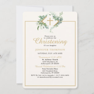 Elegant Eucalyptus Greenery Guld Christening Inbjudningar