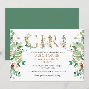 Elegant Eucalyptus Greenery Guld Flicka Shower Inbjudningar