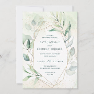 Elegant Eucalyptus Greenery Guld Geometric Bröllop Inbjudningar