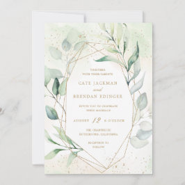 Elegant Eucalyptus Greenery Guld Geometric Bröllop Inbjudningar