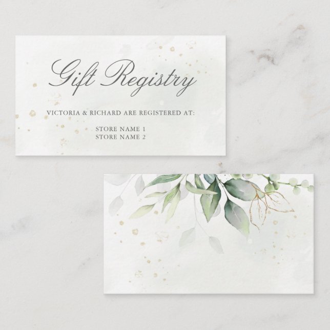 Elegant Eucalyptus Greenery Guld Gift Registry Tilläggskort (Fram/baksida)