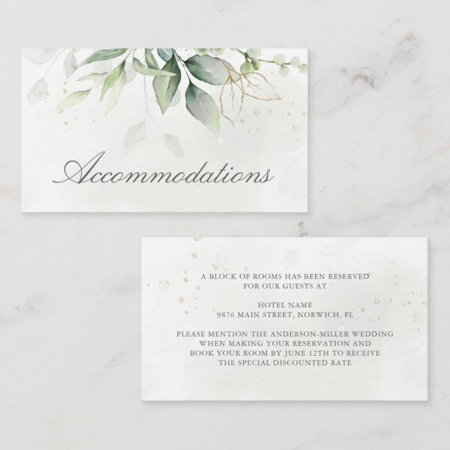 Elegant Eucalyptus Greenery Guld-inkvartering Tilläggskort (Fram/baksida)