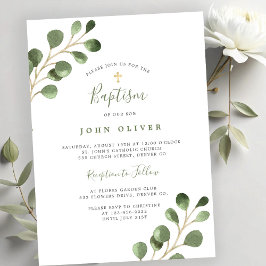 Elegant eucalyptus greenery guld kor Baptism Inbjudningar