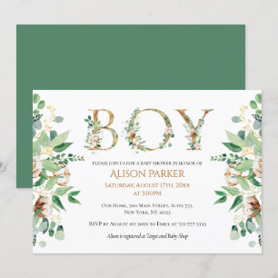 Elegant Eucalyptus Greenery Guld Pojke Shower Inbjudningar