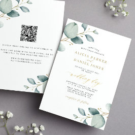 Elegant eucalyptus greenery guld QR OSA bröllop Inbjudningar