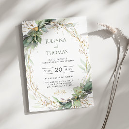 Elegant Eucalyptus Greenery Guld Ram Bröllop Inbjudningar