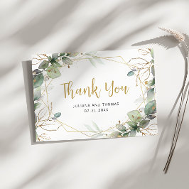 Elegant Eucalyptus Greenery Guld Ram Bröllop Tack Kort