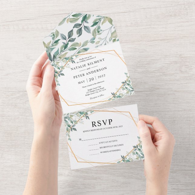 Elegant Eucalyptus Greenery Guld Rustic Bröllop (Avrivbar del)