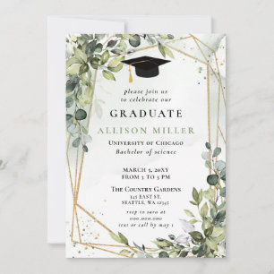 Elegant Eucalyptus Greenery Guld Studenten Inbjudningar