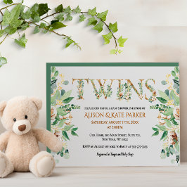 Elegant Eucalyptus Greenery Guld Twin Baby Shower Inbjudningar