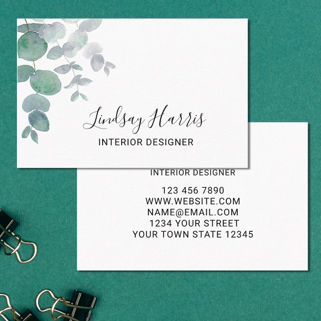 Elegant Eucalyptus Greenery Insida Designer Visitkort (Skapare uppladdad)