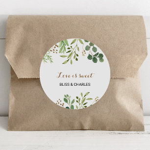 Elegant Eucalyptus Greenery Kärlek är Sweet Bröllo Runt Klistermärke