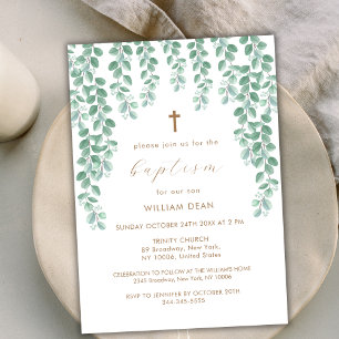 Elegant Eucalyptus Greenery Kor Baptism Inbjudningar
