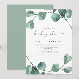 Elegant Eucalyptus Greenery Löv Baby Shower Inbjudningar