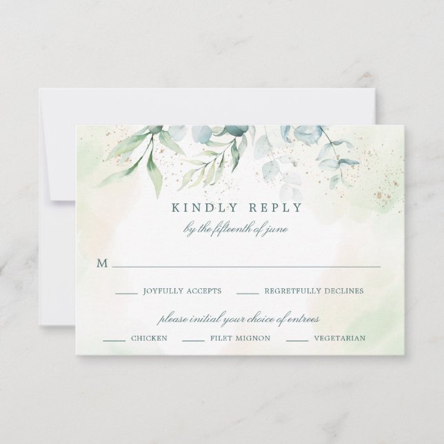 Elegant Eucalyptus Greenery Meal Choice Bröllop OSA Kort (Framsida)